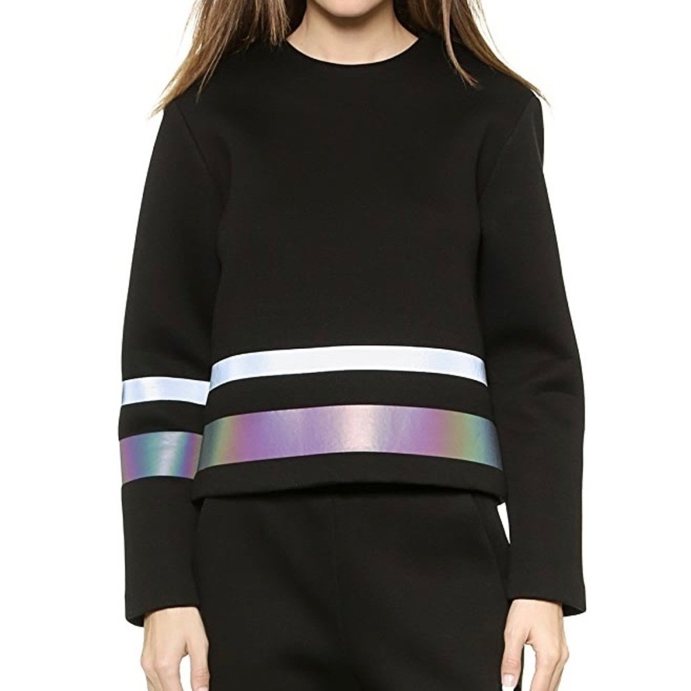 T by Alexander Wang Scuba Neoprene Reflective Sweatshirt Small Pullover Black